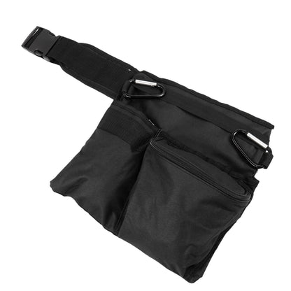 Metal detector utility belt showing elastic retention band and side carabiner loops