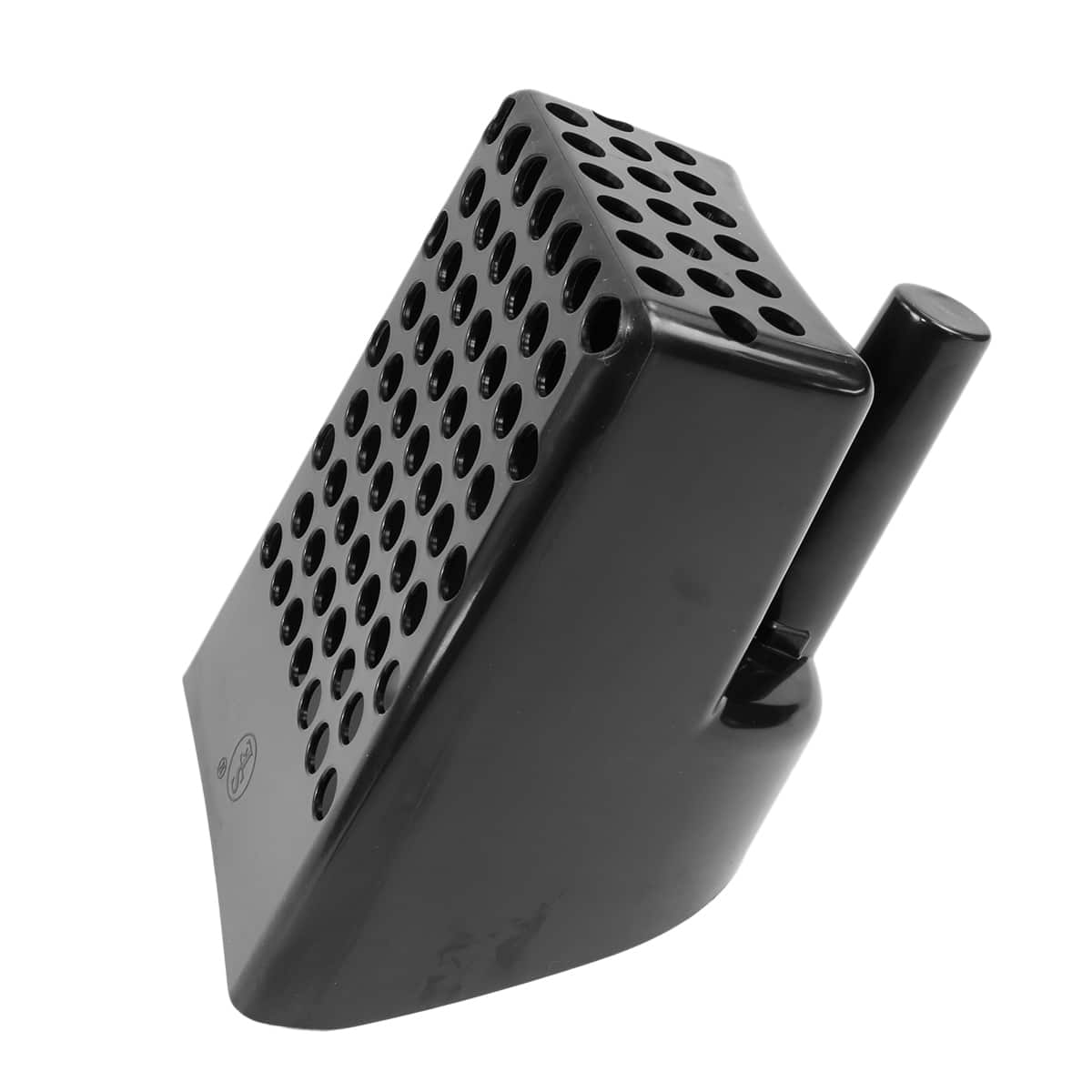 Multiple angles of black plastic sand scoop for metal detecting