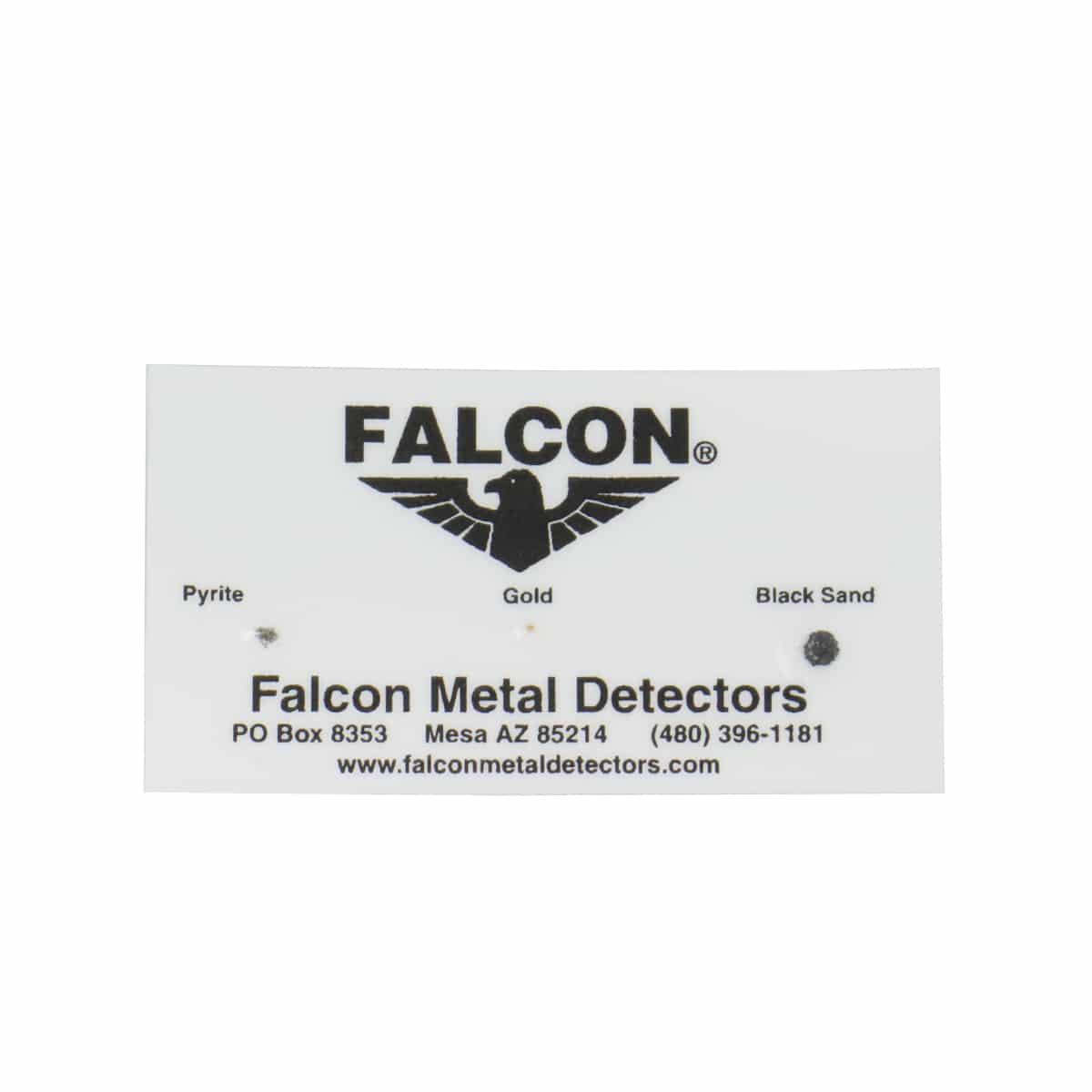 Falcon MD20 test strip card with embedded metal targets for signal verification