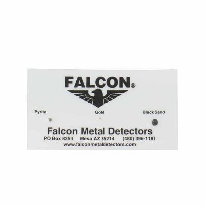 Falcon MD20 test strip card with embedded metal targets for signal verification