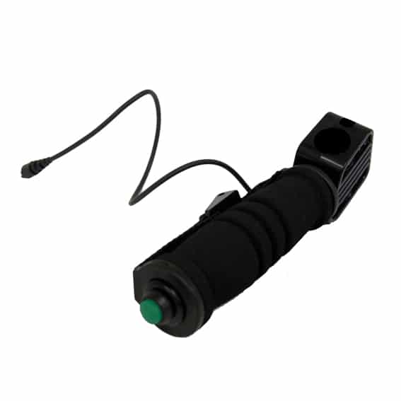 Minelab GPX handle with Quick-Track button showing ergonomic grip design