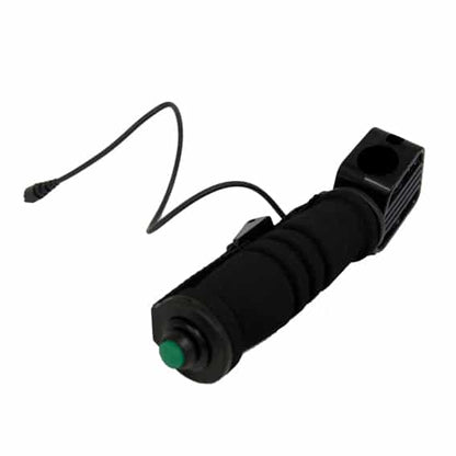 Minelab GPX handle with Quick-Track button showing ergonomic grip design