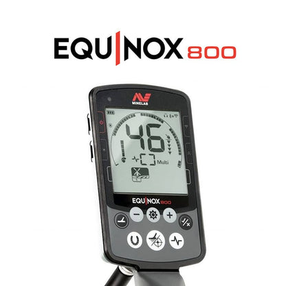 Minelab EQUINOX 800 Multi-IQ Metal Detector control pod and logo. 