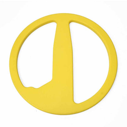 Minelab Excalibur II 10 inch DD search coil, yellow, viewed from above