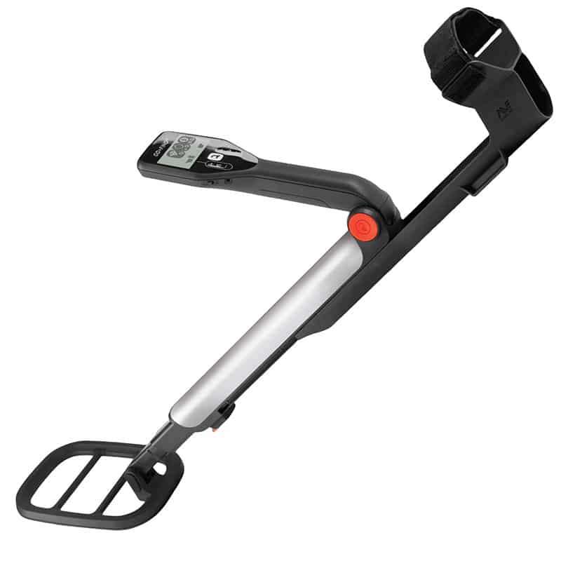 Minelab Go-Find 11 partially folded showing the collapsible shaft hinge