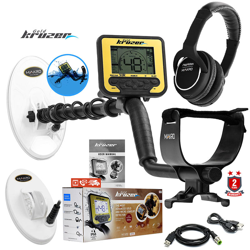 Nokta Gold Kruzer metal detector with two DD search coils and wireless headphones.