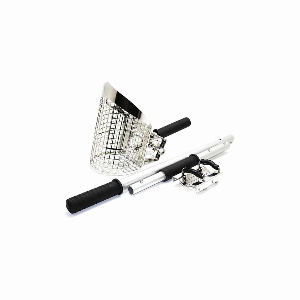 Nokta Premium Sand Scoop 3-in-1 set with stainless steel basket, adjustable rod sections, and breakdown handle for beach metal detecting