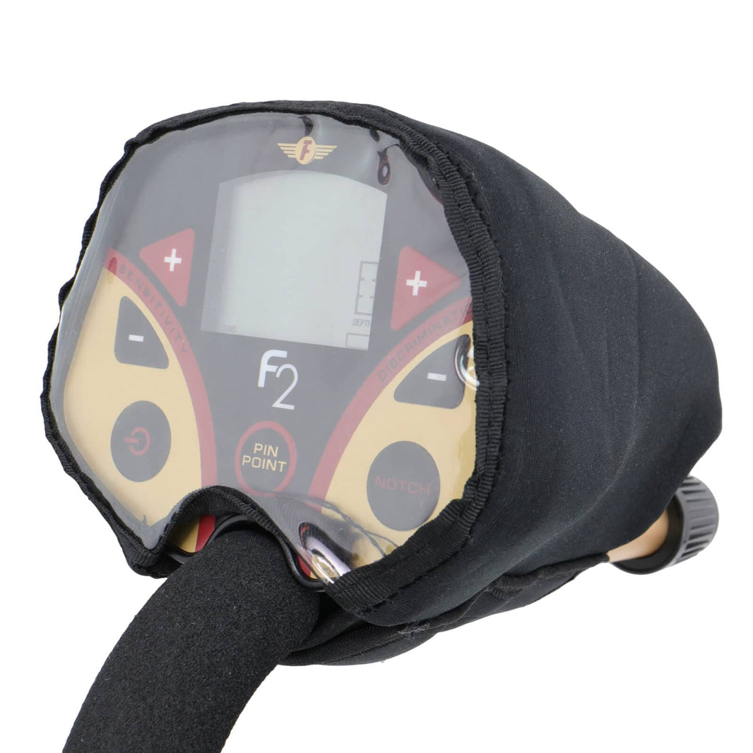 Fisher F2 rain cover showing clear viewing window and velcro fasteners