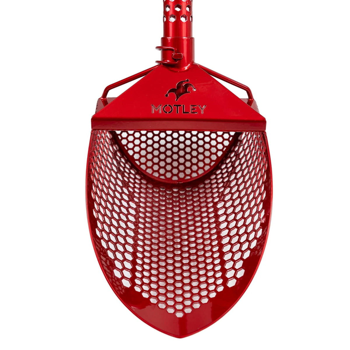 The Motley Beach Scoop is shown in red for beach metal detecting.