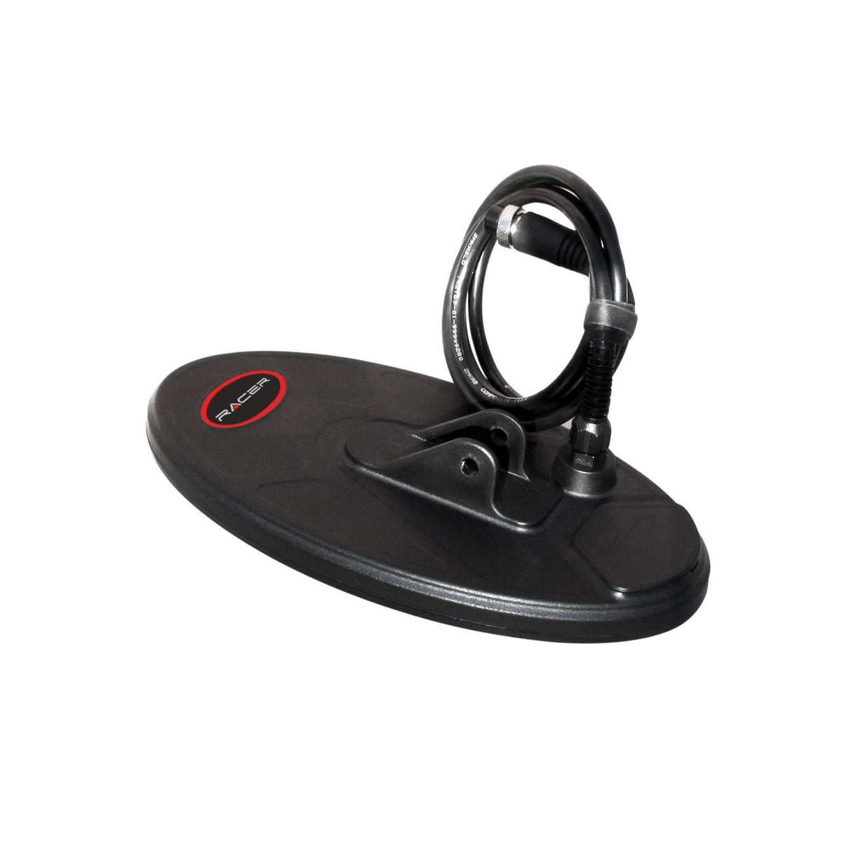 Nokta RC26 10 by 5.5 inch elliptical DD search coil with black housing and red Nokta logo for Racer metal detector