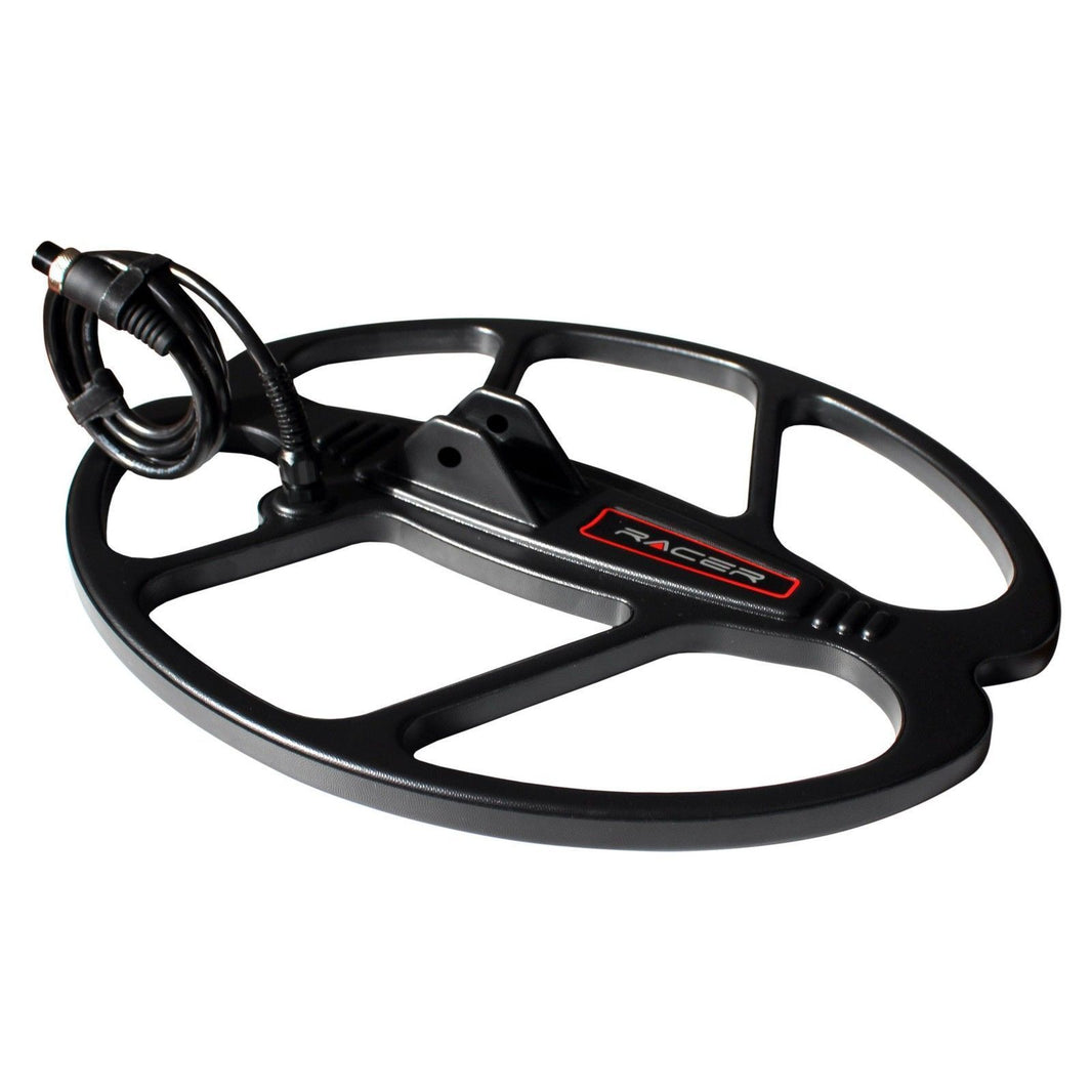 Nokta RC40 15.5x13 DD search coil with red branding and attached cable for Racer metal detector