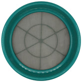Close-up view of stainless steel mesh and plastic rim construction on gold classifier