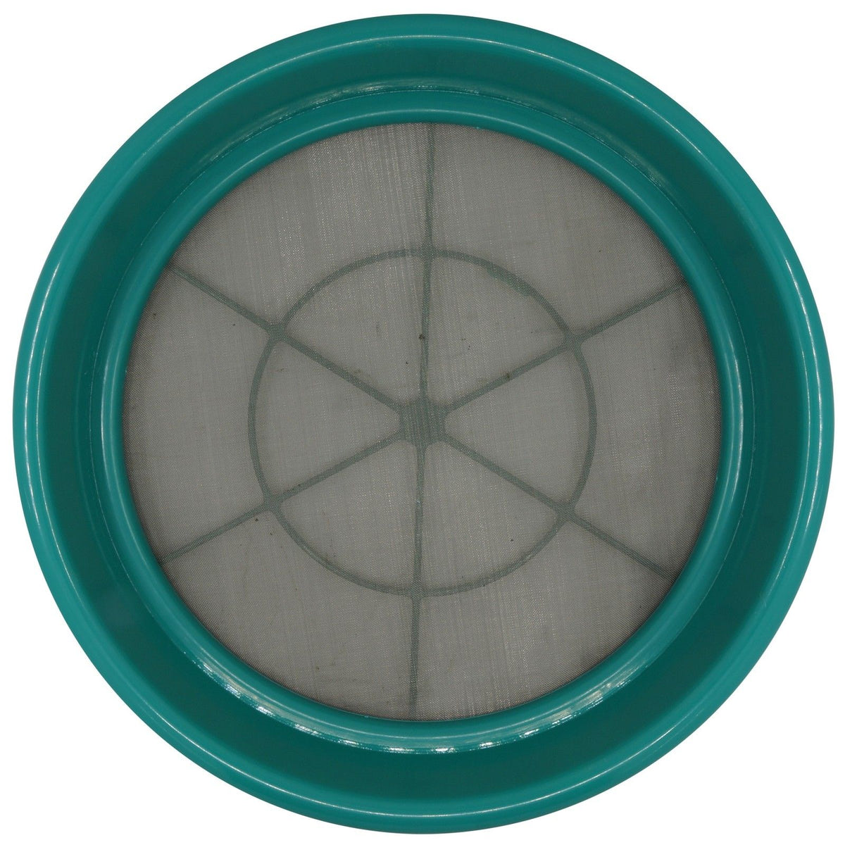 Close-up view of stainless steel mesh and plastic rim construction on gold classifier