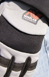 Close-up of Minelab glove synthetic leather palm for durability
