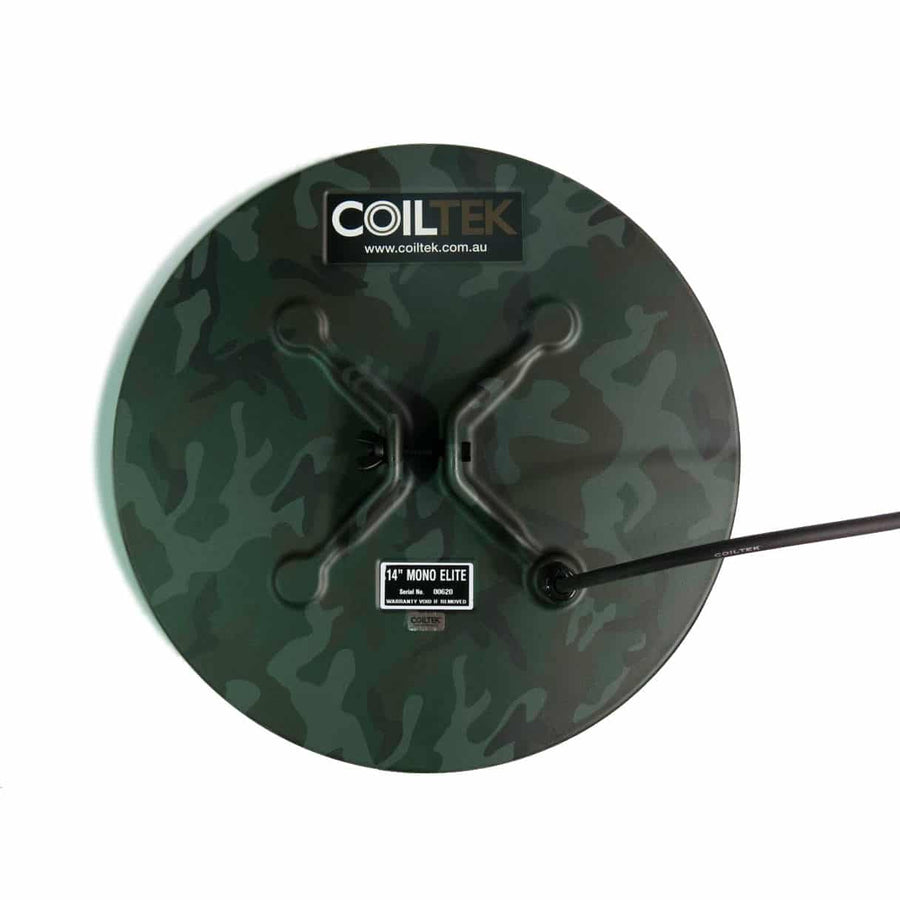 Coiltek 14 inch Mono Elite Camo search coil with protective cover for Minelab detectors
