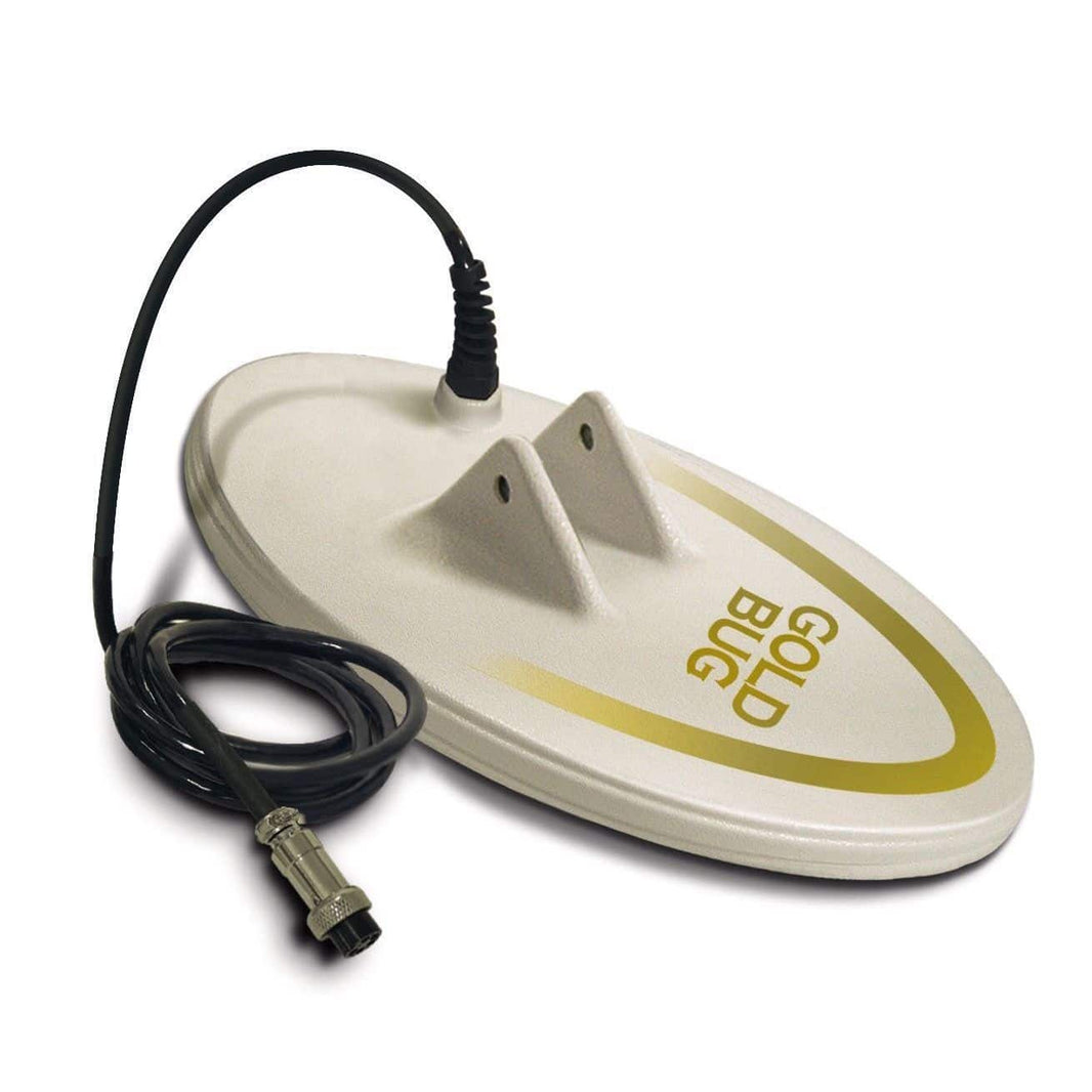 Fisher 10-inch solid biaxial DD white elliptical coil with screw-on connector for Gold Bug and F5 detectors