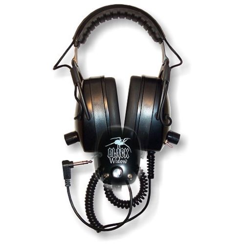 DetectorPro Black Widow metal detector headphones with 1/4 inch angled plug and dual volume controls