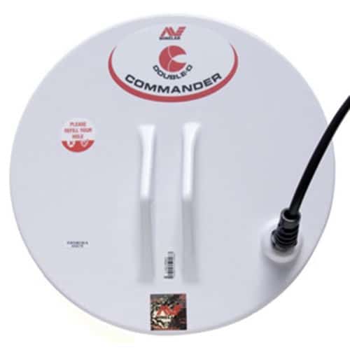 Minelab 11 inch round DD Commander Coil with white coil housing and red Minelab logo