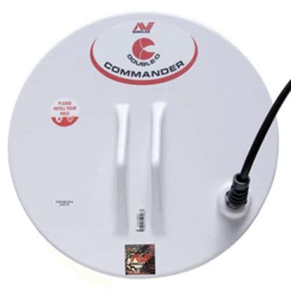 Minelab 11 inch round DD Commander Coil with white coil housing and red Minelab logo