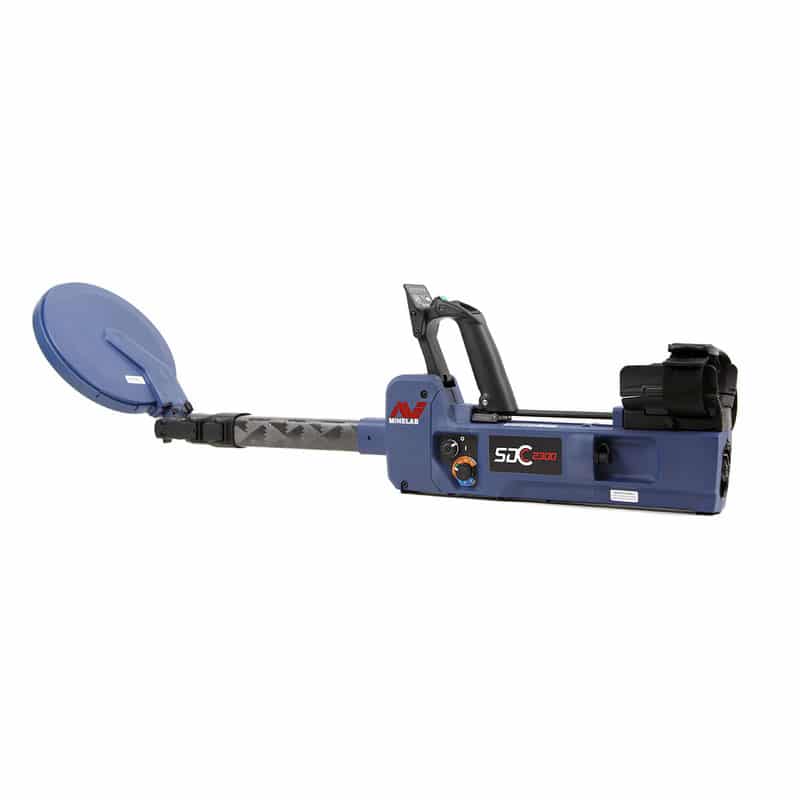 The Minelab SDC 2300 metal detector fully assembled and ready to detect. 