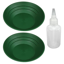 Lot of 2 10" Green Plastic Gold Pans Panning & Snifter Bottle for Prospecting