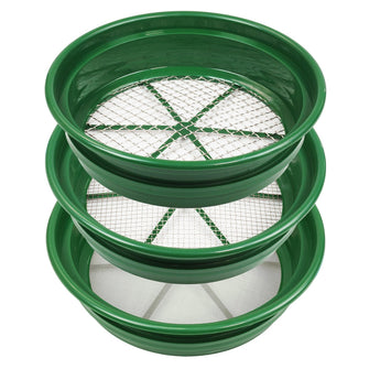 3 pc Green Plastic Gold Sifting Pan Classifier Stackable Mesh Size 1/2 1/4 1/30"
