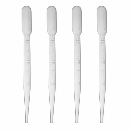 Four graduated plastic droppers with measurement markings for gold prospecting