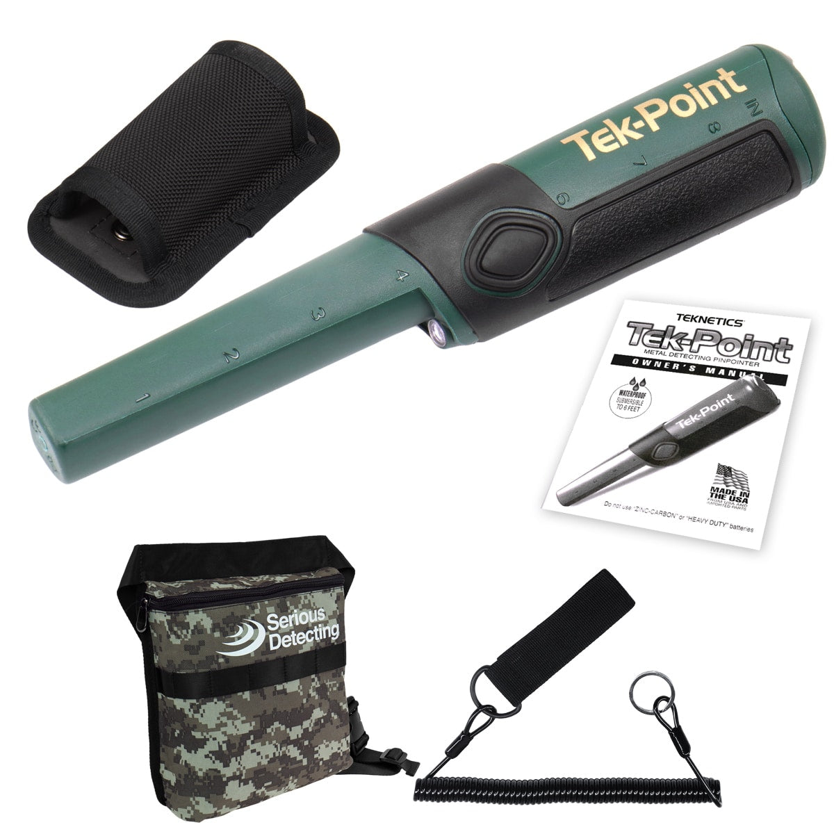 Teknetics TEK-POINT Waterproof Pinpointer Bundle w/ Camo Bag & Lanyard - PKSD