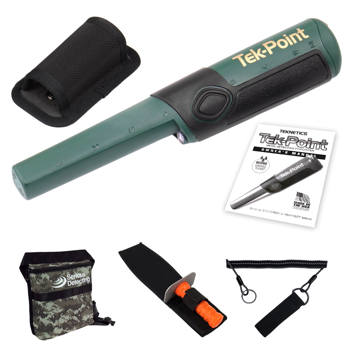 Teknetics TEK-POINT Waterproof Pinpointer Premium Bundle w/ Digger Tool, Bag & Lanyard - PKSD