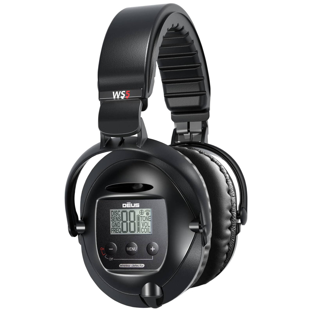 XP Deus WS5 full-sized wireless headphones with LCD display and foldable weatherproof design