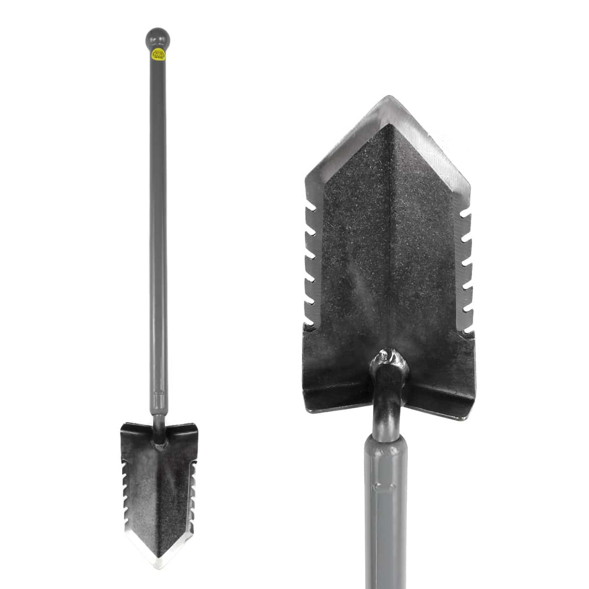 Lesche Sampson Pro-Series ball handle shovel with double serrated blade and gray steel shaft