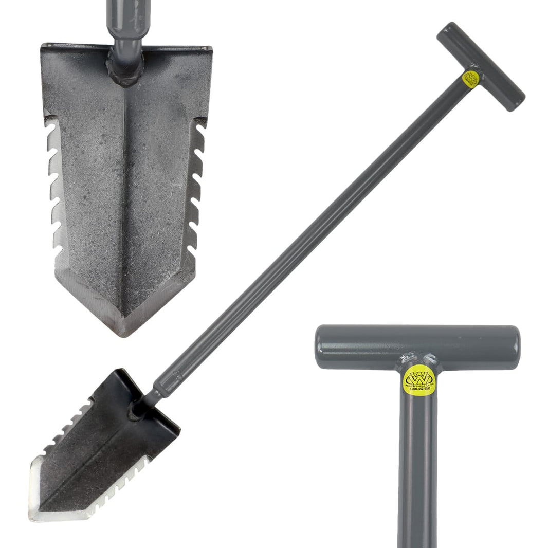 Lesche 31-inch T-handle shovel with double serrated blade and aircraft steel construction