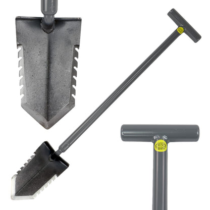 Lesche 31-inch T-handle shovel with double serrated blade and aircraft steel construction